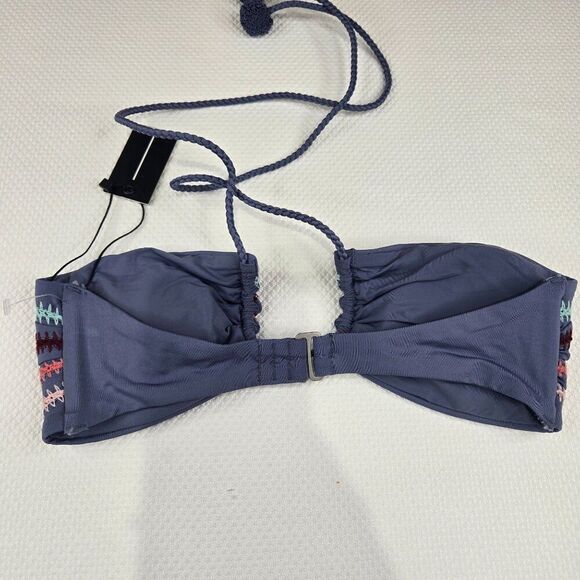 New Dolce Vita Striped Bandeau Bikini Top Tassel Ties & Back Clasp Womens Size X - Picture 8 of 9